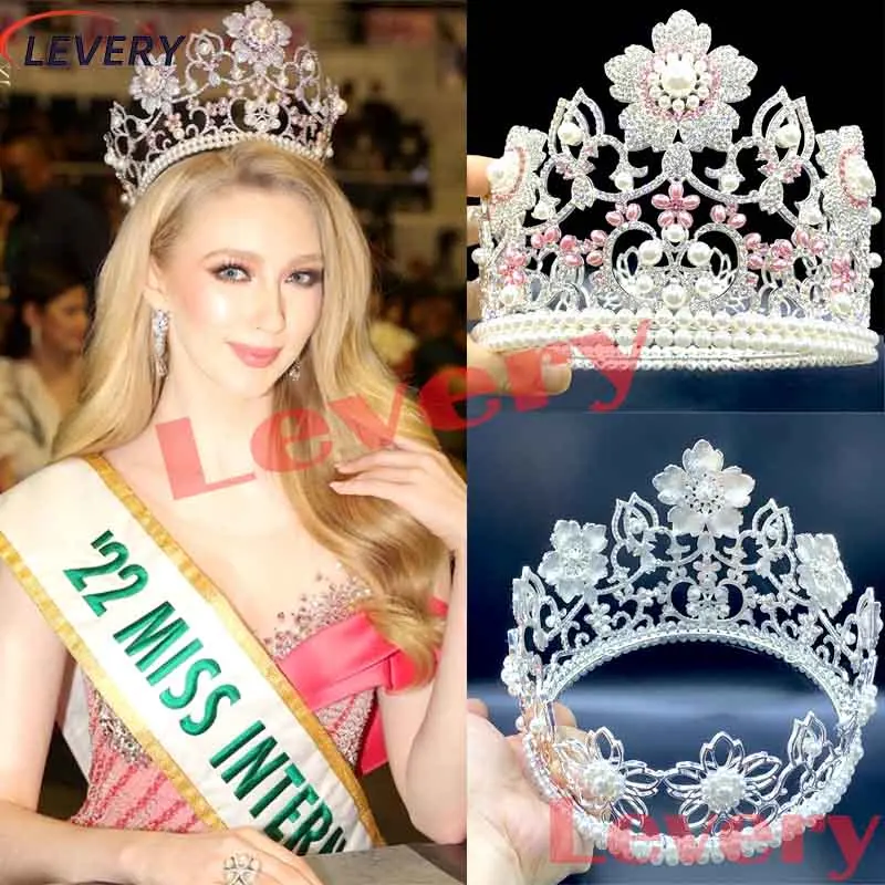 Levery Design 2022 Miss international Crown Rhinestone Bridal Tiaras  Round Crowns Wedding Hair Accessories for Pageant Fans