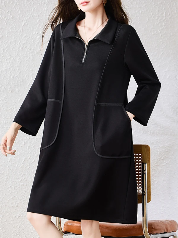 Authentic Casual Dress Spring Autumn New Style High End Loose Tummy Covering A-Line Skirt Standard Fit Cotton 100% Silk Luster