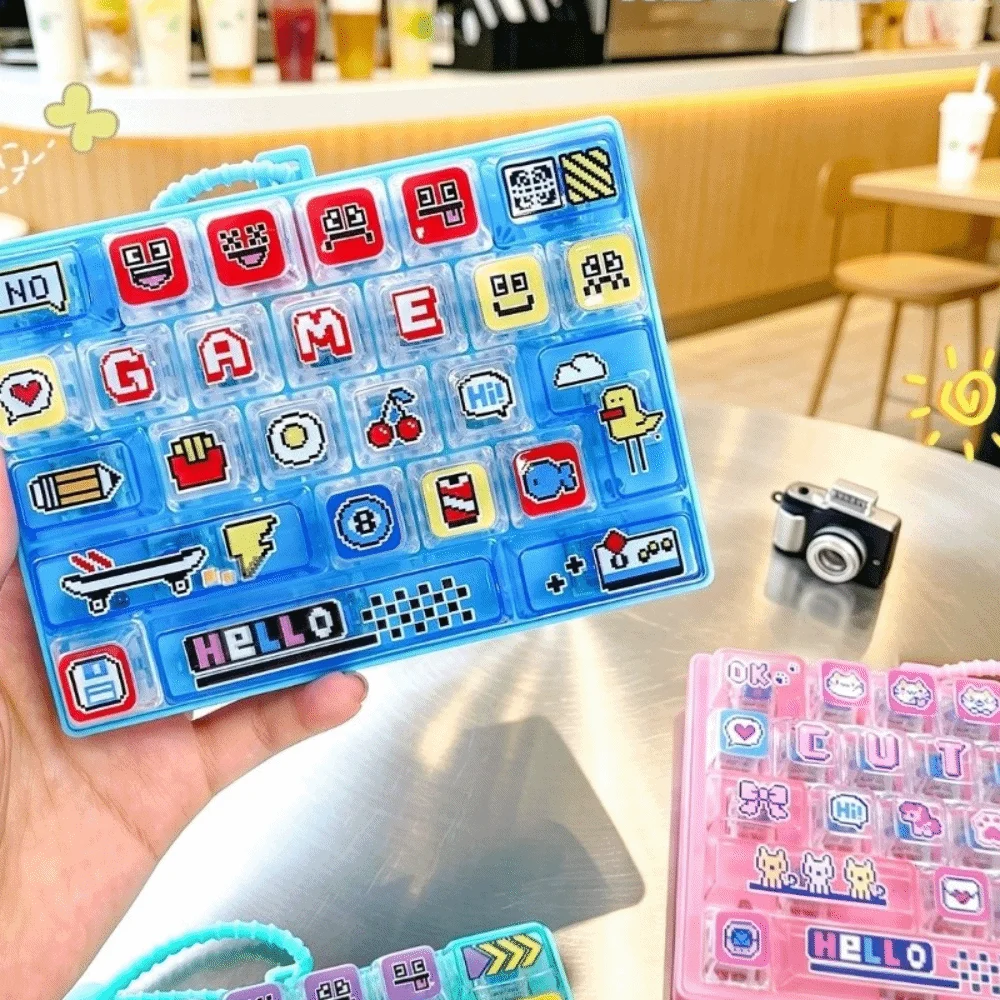 Creative 26-Keycap Keychain Cartoon Pattern Portable Design Fidget Gadget Hand-play Pendant Pixel Button Sensory Charm Commute