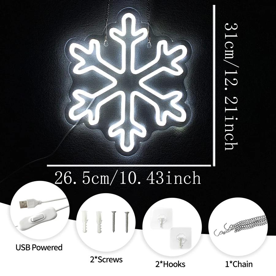 Snowflake Neon Sign USB Powered, LED Light for Window Wall Bar Living Room Bedroom Decor, Winter Christmas Party Holiday Gifts