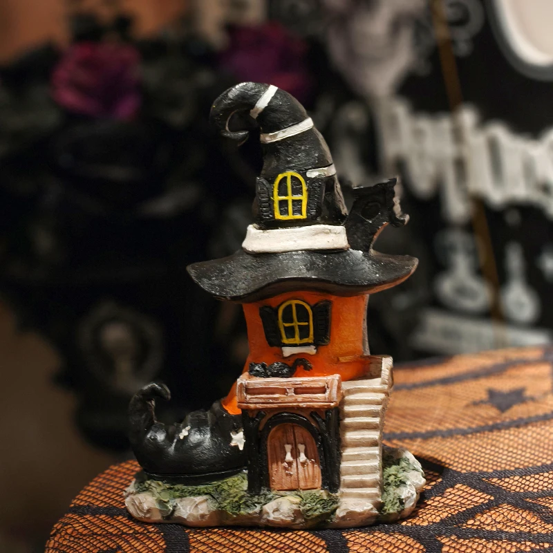 Halloween Witch Boot House Figurine, Creative Resin Statue for Home Decor, Bedroom, Living Room, Entryway Ornament