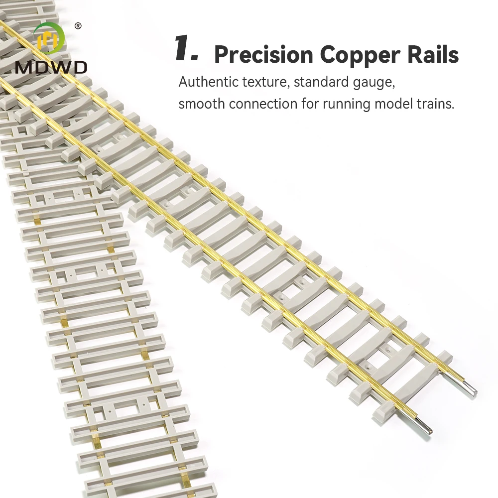 O Scale Train Track 50cm Straight Section, Copper Rail ABS Sleeper Model Railway Diorama Layout Accessories, Hobby Train Set