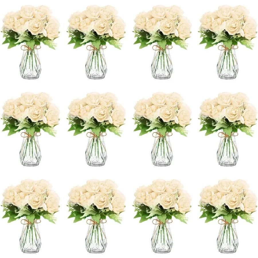 

37 упаковок искусственных цветов пиона с вазой для бутонов оптом, 24 пучка шелковых букетов пионов 12, пластиковая прозрачная ваза с 1 веревкой, поддельная F