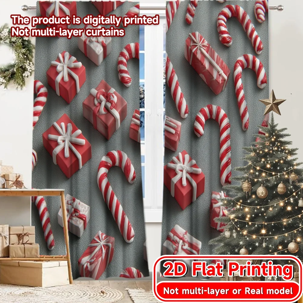 2D Flat Printing,2pcs Candy Cane Wonderland Modern Curtain Modern Prints Light Filtering Curtains Home Decor Ldeal for Bedroom,