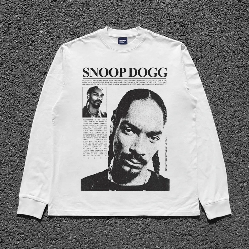 

Snoop Dogg Rapper Print Hip Hop Ruffian Vintage T-Shirt Punk Style Crew Neck 100% Cotton Loose Casual Men's and Women's Top