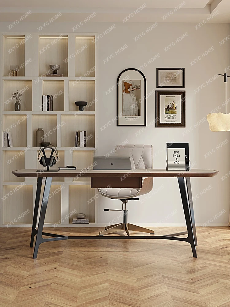 الرجعية كريم نمط الحديثة بسيطة الفولاذ المقاوم للصدأ السرج الجلود الراقية مكتب الكمبيوتر طاولة مكتبية #3