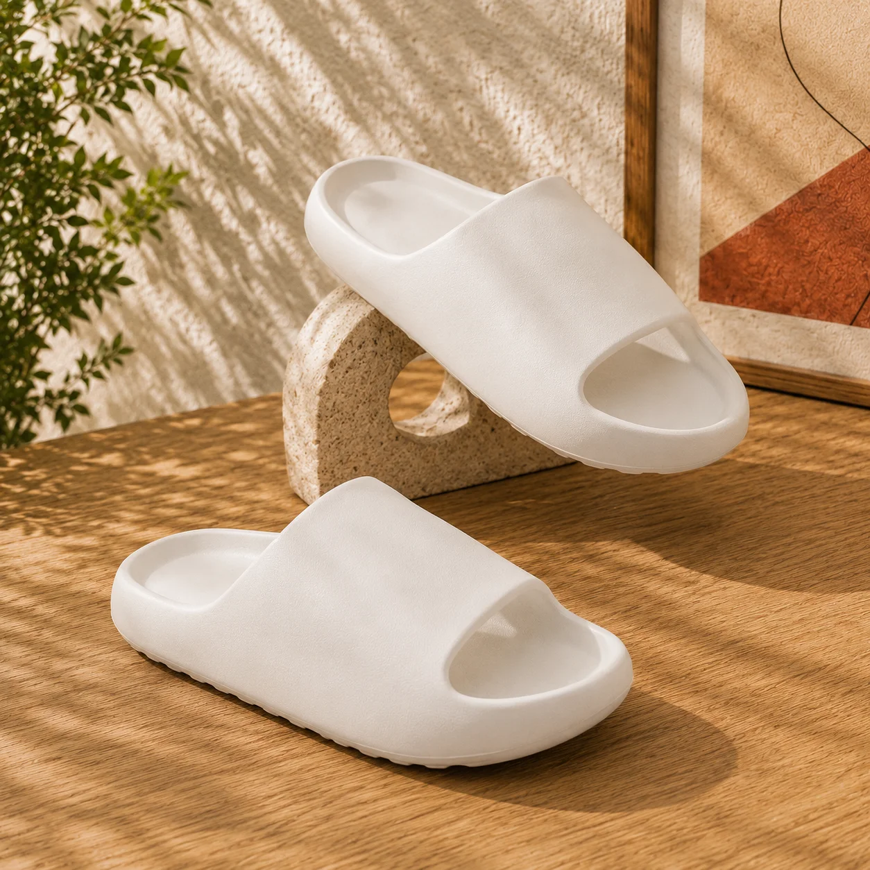 Men's and Women's Couple Style Spring and Summer Comfortable Eva Thick-Soled Casual Simple Slippers, Suitable for Indoor Bathroom and Home Use, Versatile for Both Indoor and Outdoor Wear