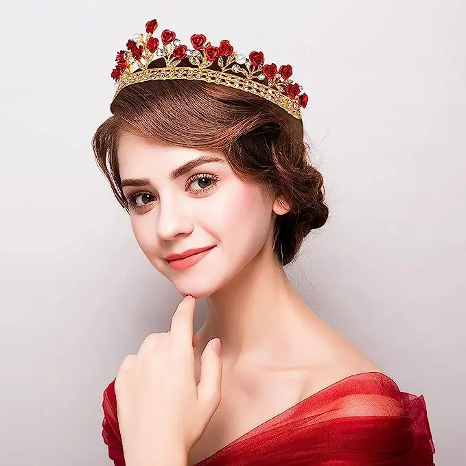 Baroque Ceramic Bridal Crown Rhinestone Prom Diadem Hairpieces Crystal Pearl Rose Crown Tiara Wedding Hair Accessories Jewelry view 2