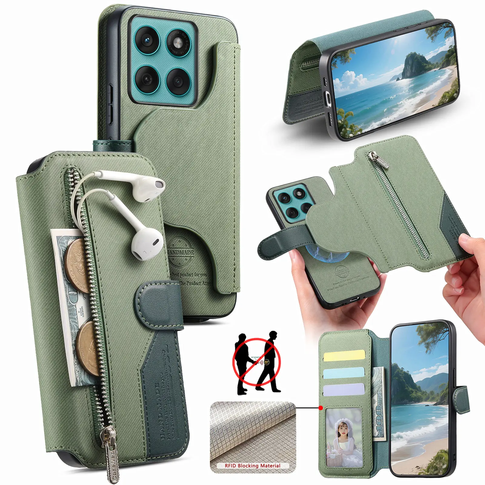 

Zipper Magnetic Cards Solt Wallet Leather Case For Motorola G56 G15 G75 G85 G55 G35 Edge 60 Pro 50 Fusion Flip Bag Pocket Cover