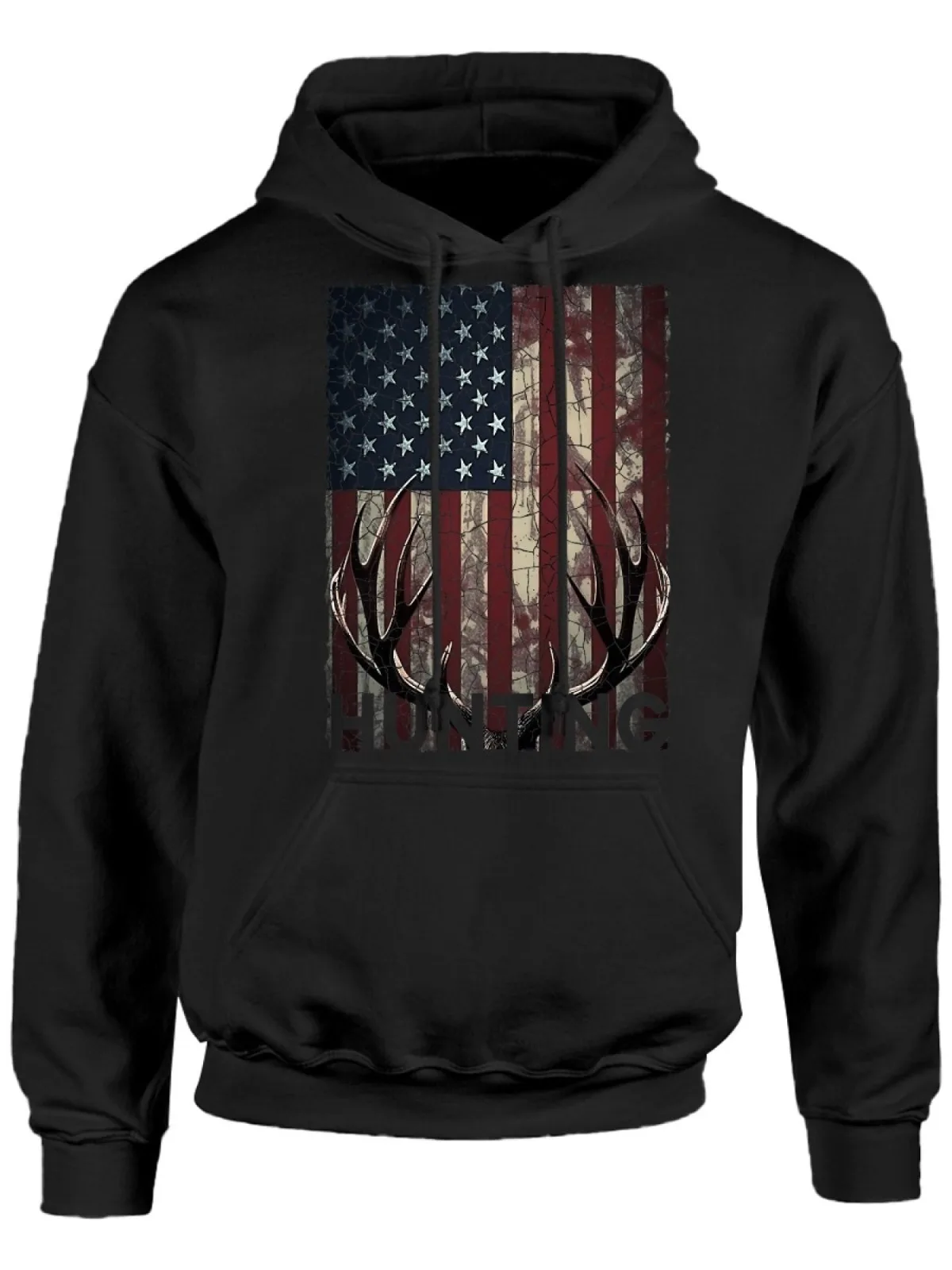 Men's Fashion Hunting Deer American Flag Series Pattern Printed Hoodie Street Style Thick Velvet Suitable for Holiday Gifts