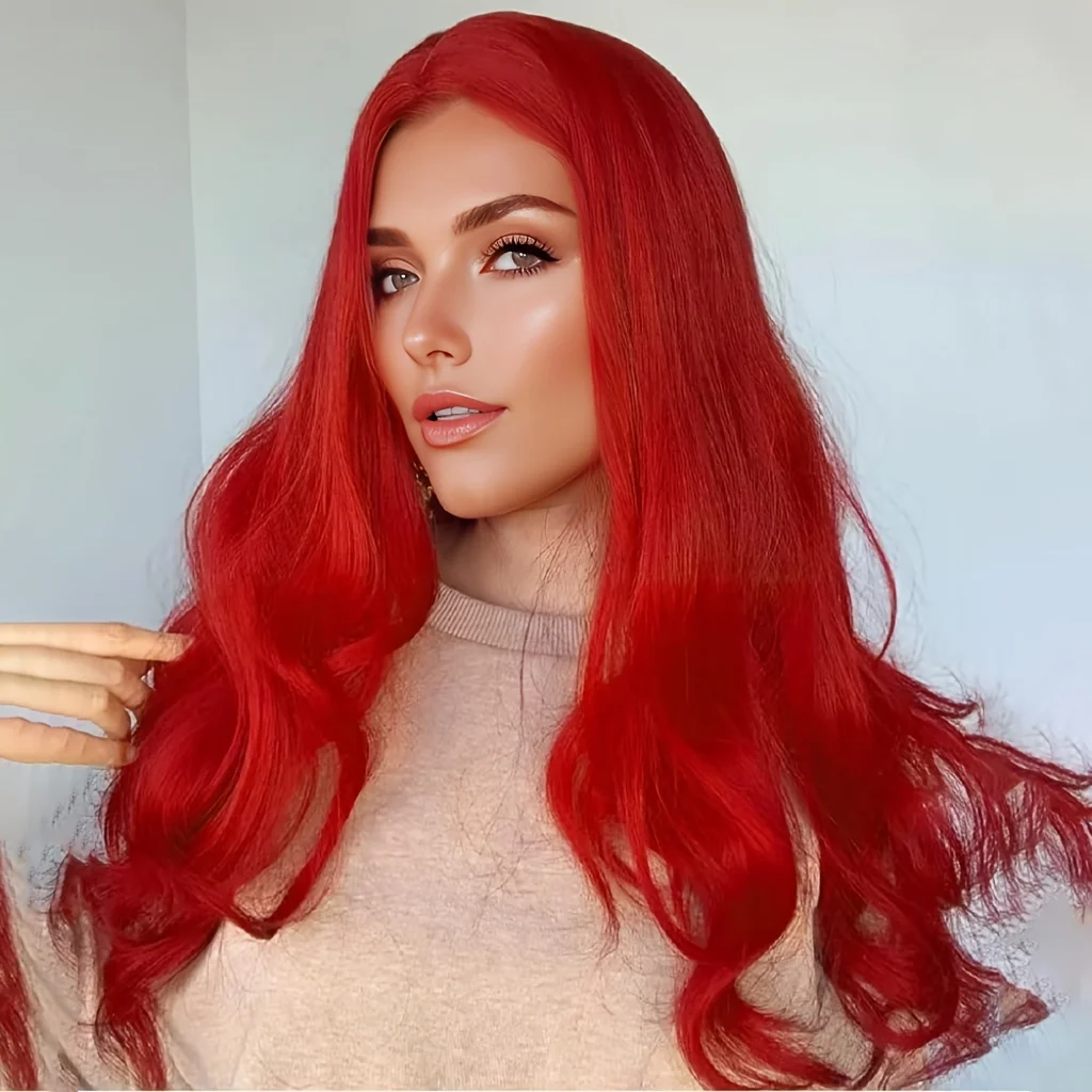 with Middle Part Heat Resistant Easy Styling for Cosplay  Everyday Glam Fashion Forward Versatile Red Curly Synthetic Wig