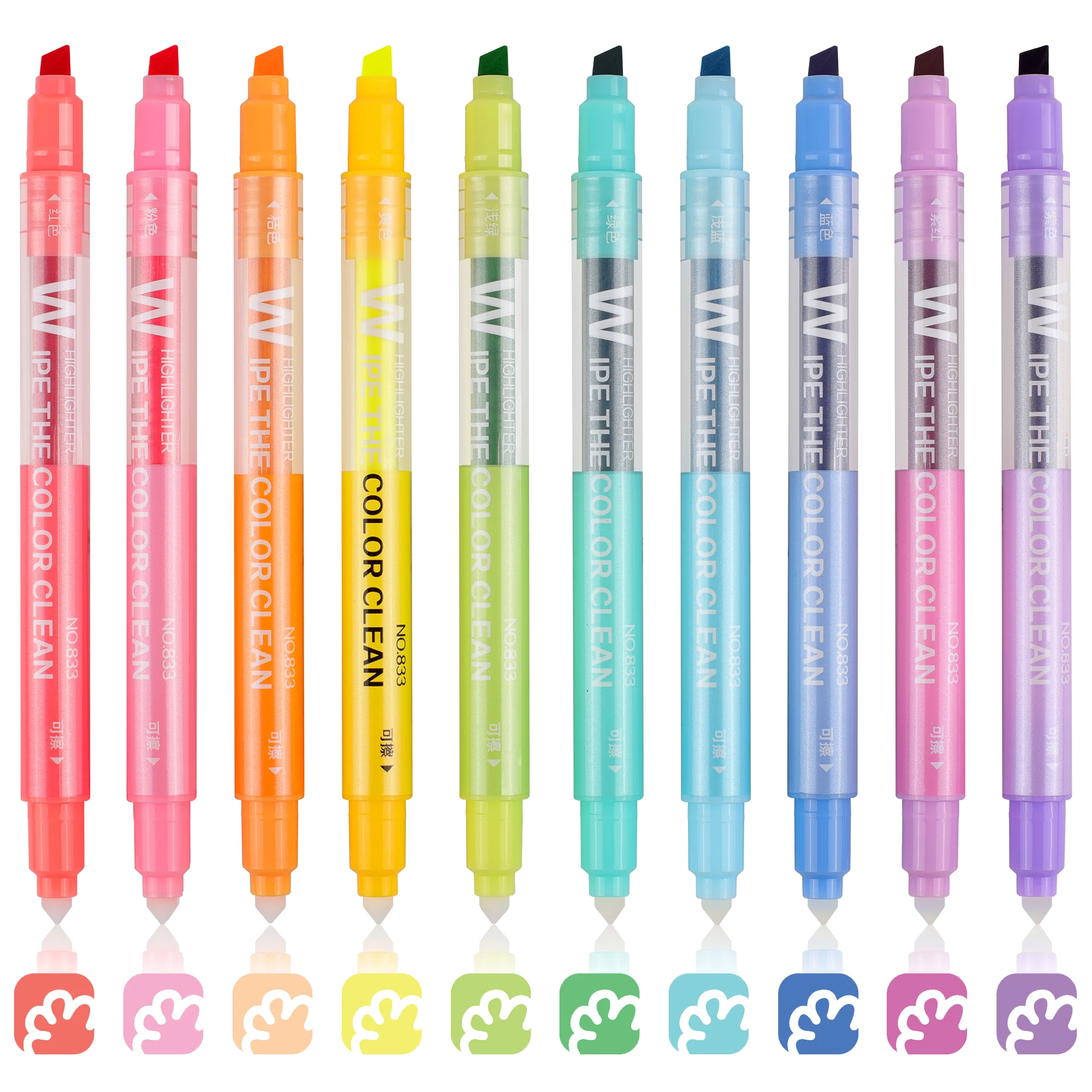 Erasable Highlighters Assorted Colors, Dual Tip 10/12 Colors Erasable Highlighter Set, No Bleed Pastel Journaling Highlighters