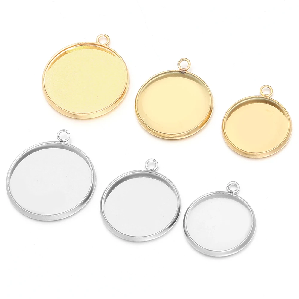 5 Stück 6-30mm Edelstahl Runde Anhänger Rohlinge Cabochon-Basis Fassung für DIY Schmuckherstellung Zubehör – Detail 2