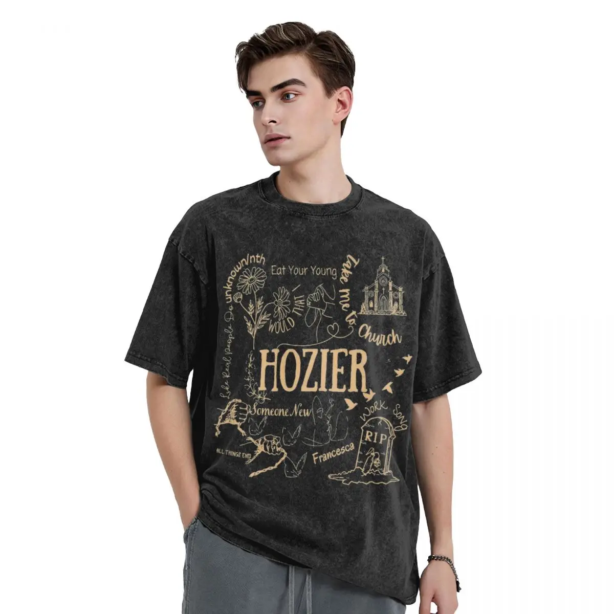 Hozier Unreal Unearth T Shirt Hip Hop Washed Short Sleeve Oversize T-Shirt Cool for Men Women Tops Streetwear Summer Tee Shirt