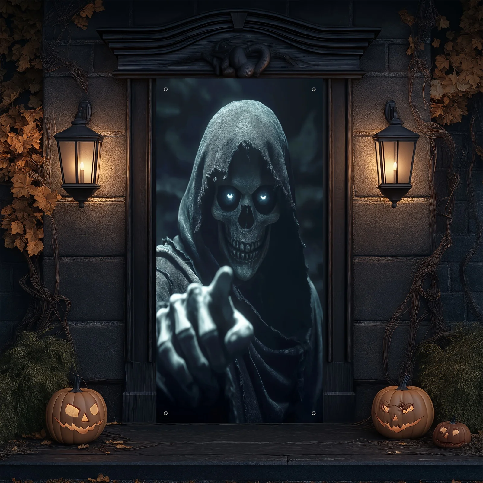 2D-Flachbanner 1PC Gruseliger Totenkopf Halloween, Partydekorationen, Horrorthema, Geburtstag, Jubiläum