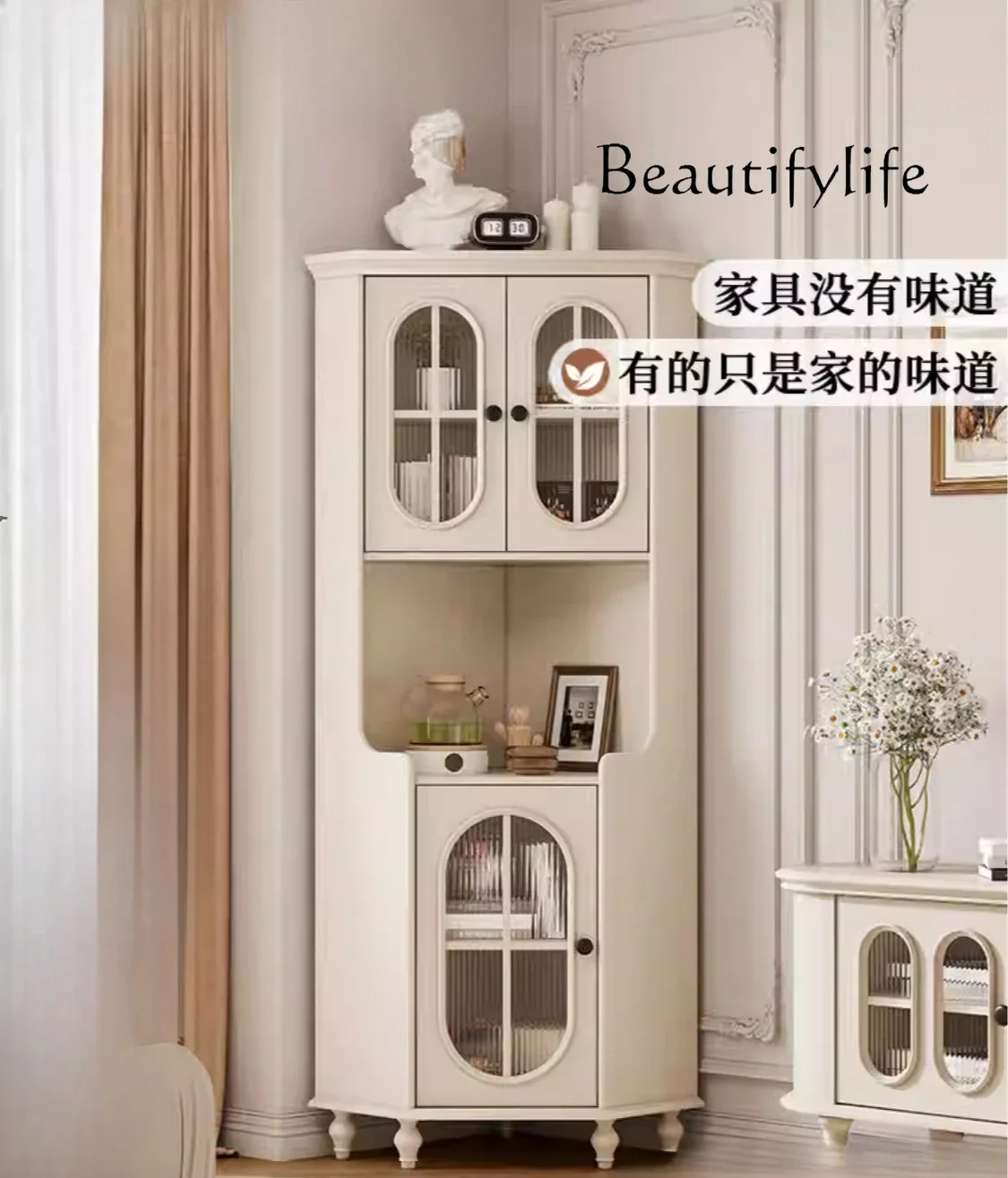 X40 French Cream Style All Solid Wood Corner Cabinet Small Apartment Living Room Wall Triangular Dining Side Cabinet