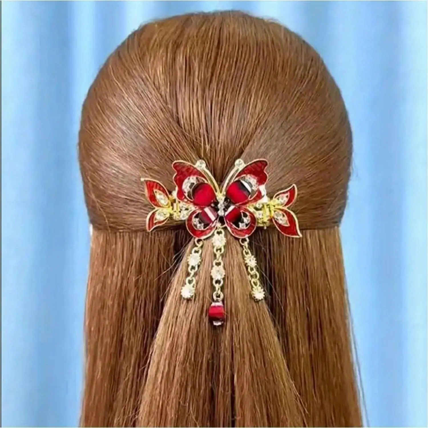 3pcs 2024 New Butterfly Hair Clips, Butterfly Tassel Rhinestone Decor Hair Claw Clip Vintage Boho Ponytail Holder