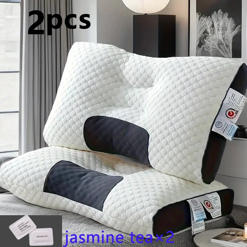 2-teiliges Kissen, gestricktes Nackenkissen für seitliches, rücken- und neigliches Schlafen, Bettkissen, tiefes Schlafen, abnehmbarer Kissenbezug, Bettwäsche