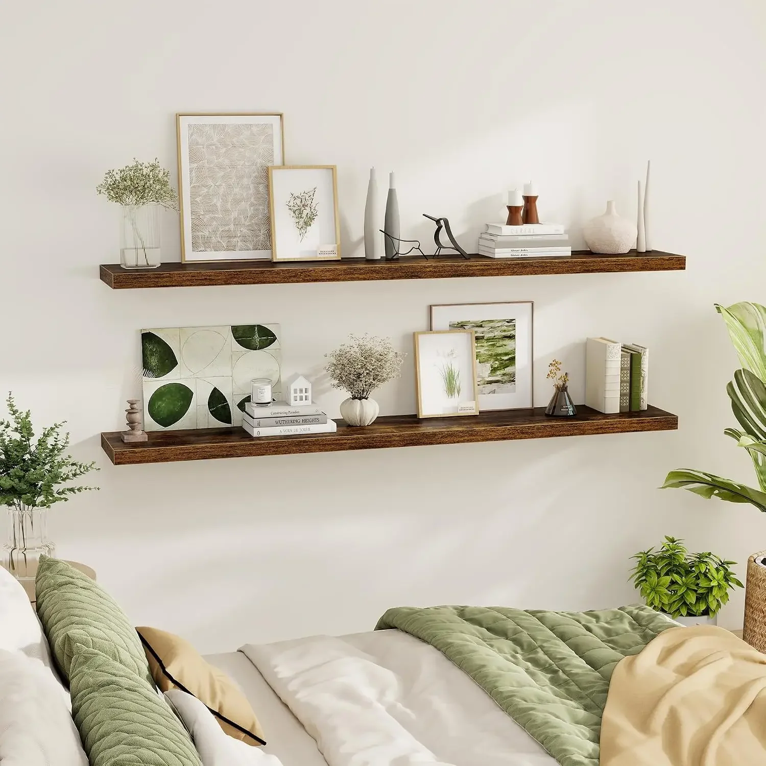 Fun Memories 72 Inch Floating Shelves for Wall 2 Pack Shelves for Bedroom|Kitchen|Bathroom 72 x 9.3 Inch Wood Floating Shelf wit
