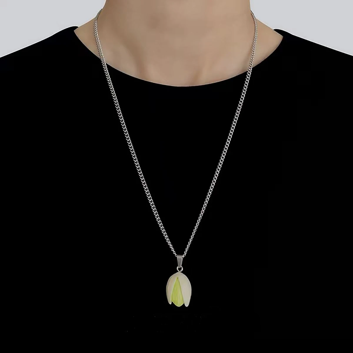 Stainless steel chain resin pistachio pendant long sweater chain necklace men's and women's unisex accessories