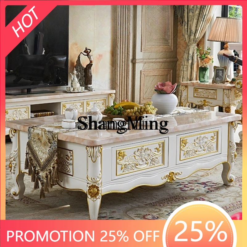 

CL table TV cabinet combination size apartment natural marble living room solid wood tea table