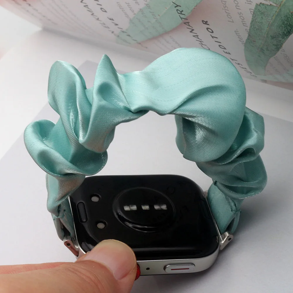 Blue Scrunchie Elastic Watch Band for Huawei Watch Fit 3/ Fit 4/ Fit 4 Pro Cloth Soft Pattern Printed Fabric Wristband Bracelet - Image 4