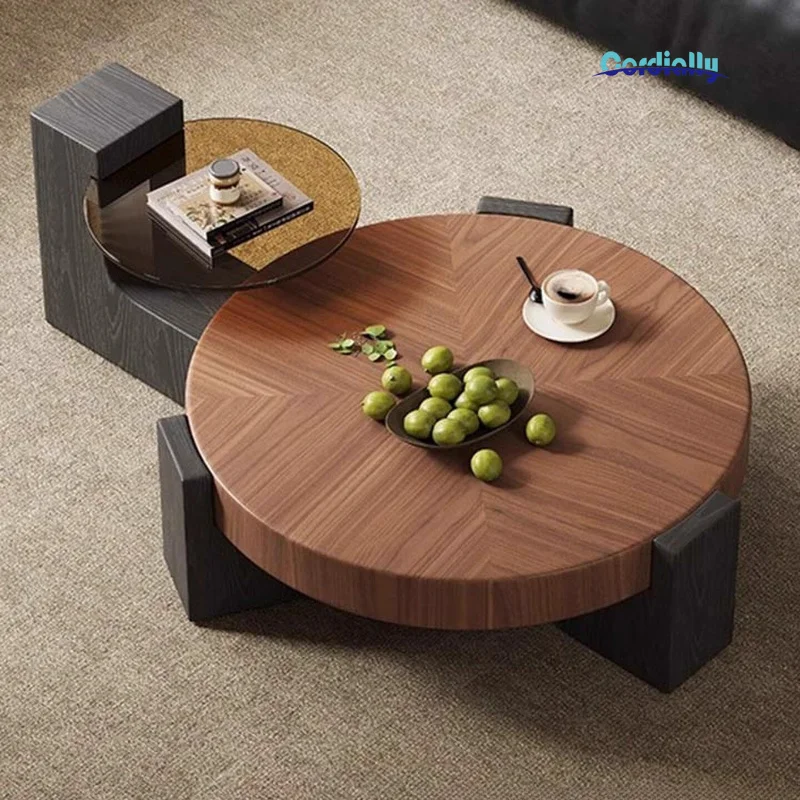 Italian Minimalism Mid Century Walnut Coffee Table Light Luxury Living Room Round Table Combo Furniture