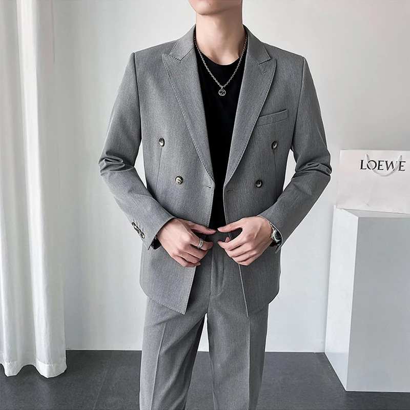 Blazer Vest Pants High-end Boutique Fashion Solid Color Casual Business Office Men\'s Double-breasted Suit Wedding Dress Party