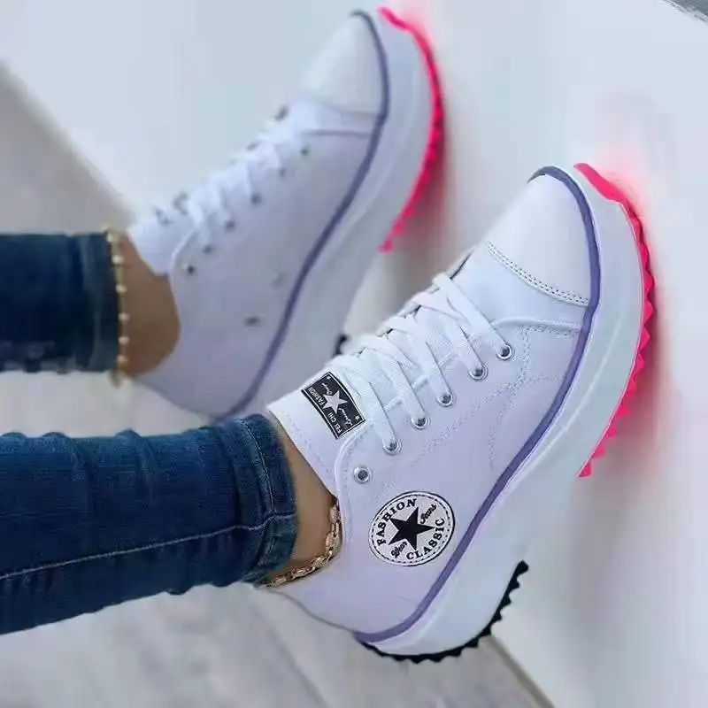 Womens Canvas Shoes 2024 Autumn New High-top Casual Wome Shoes Banquet Catwalk Dress Thick-soled Lace-up Height-increasing Shoes