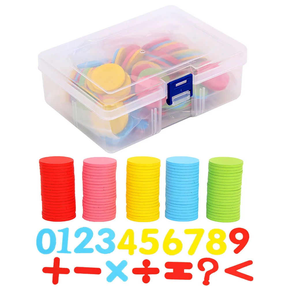 1 Box Of Math Teaching Appliance Colorful Round Discs Counting Numbers Calculating Signs Kids Early Learning Math Discs For
