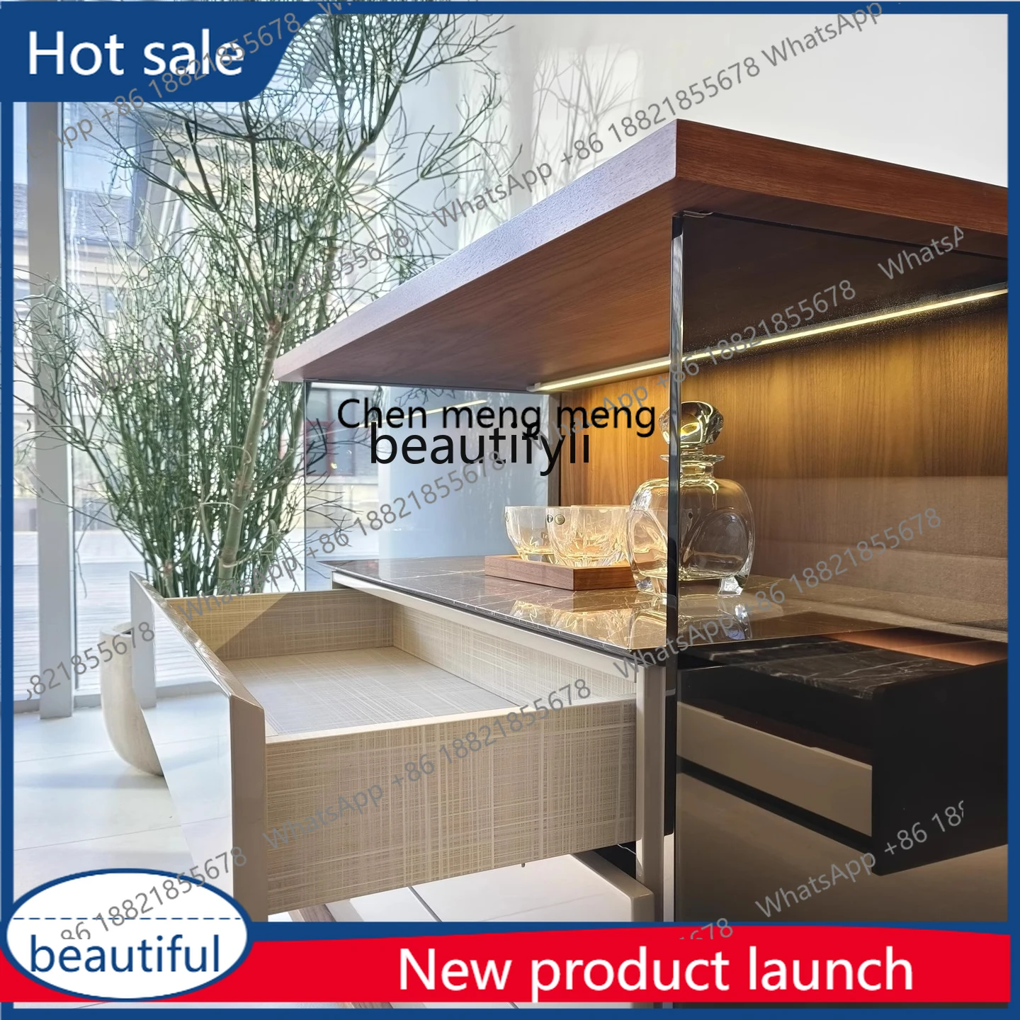 X cqy Modern ash wood, black walnut side cabinet, home hotel, bed and breakfast, floor-to-ceiling storage cabinet