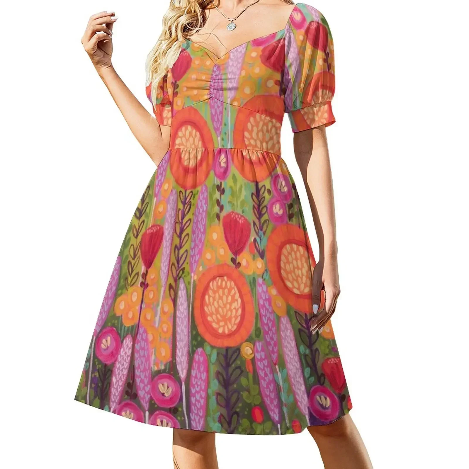 

Flowers in Spring Short-Sleeved Dress Dress woman summer woman dress 2025 Dance dresses Clothing