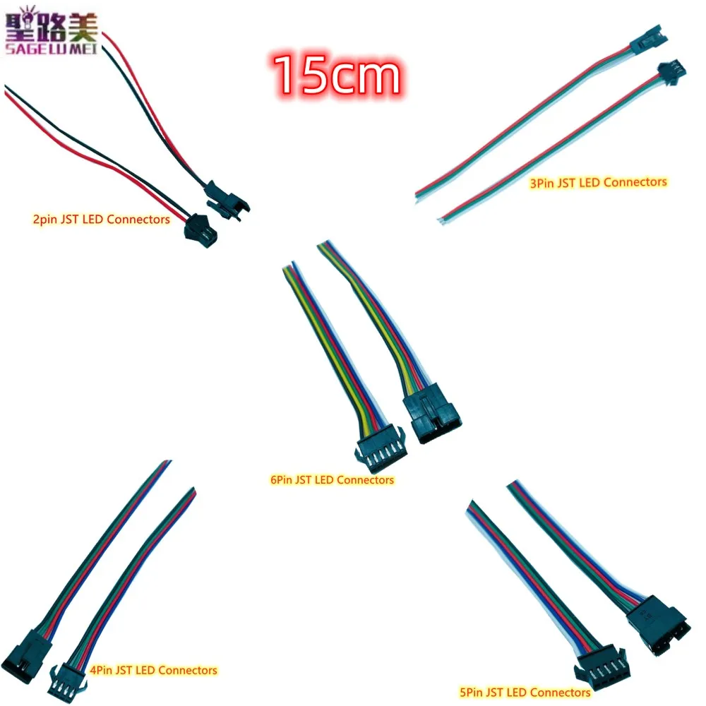 

10-100pairs 2/3/4/5/6Pin led connector Male/female JST SM 15cm Cable Wire for Driver CCTV 3528 5050 RGB/RGBW Led Strip Lights