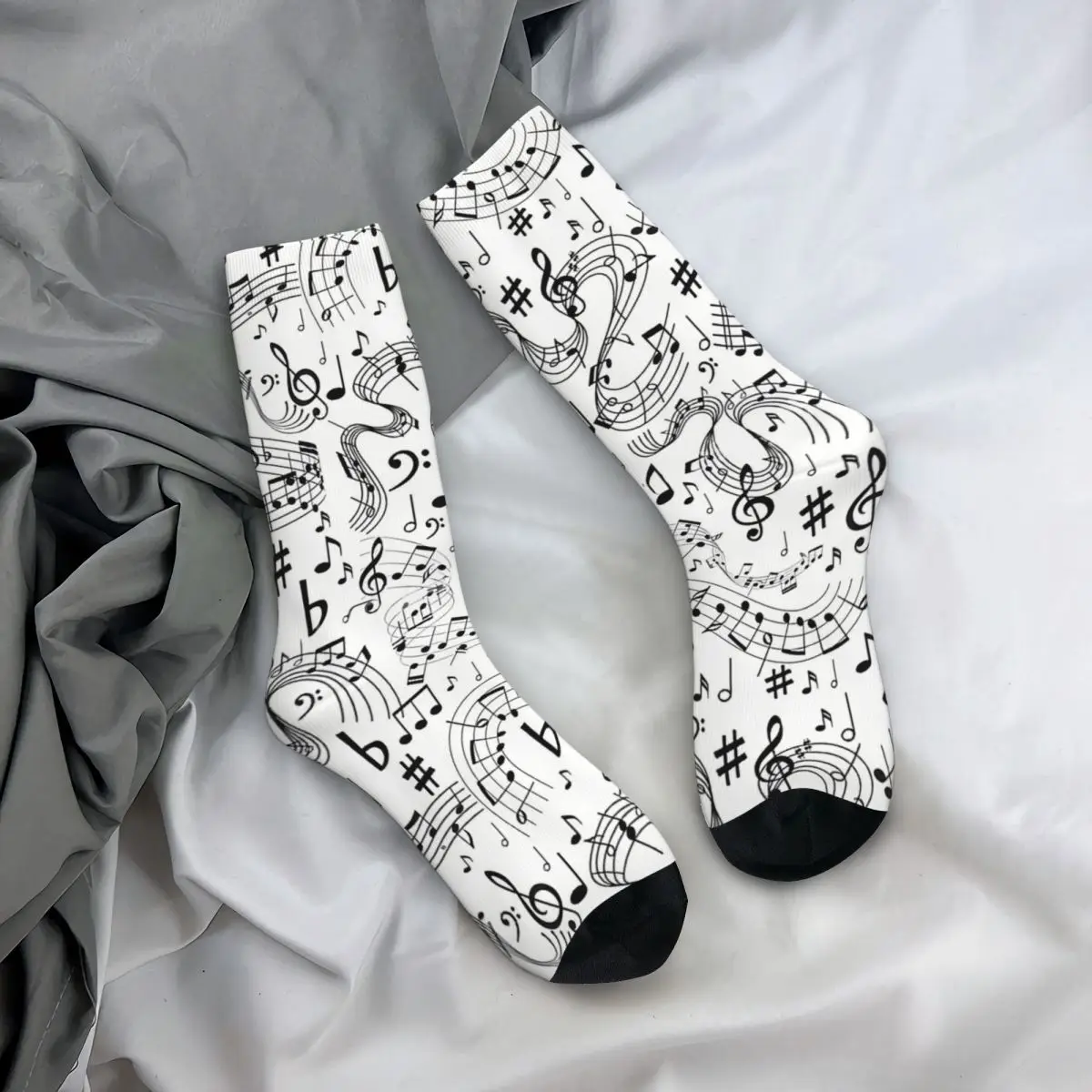 Calcetines blancos para hombre y mujer, calcetín Unisex con estampado de música, estilo Hip Hop, sin costuras, ideal para regalo