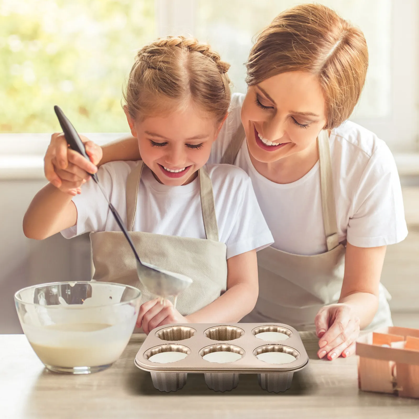 6-Cup Cake Mold Premium Carbon Steel Non-Stick Baking Pan for Easy Release Quick Cleanup Family Desserts Party Treats