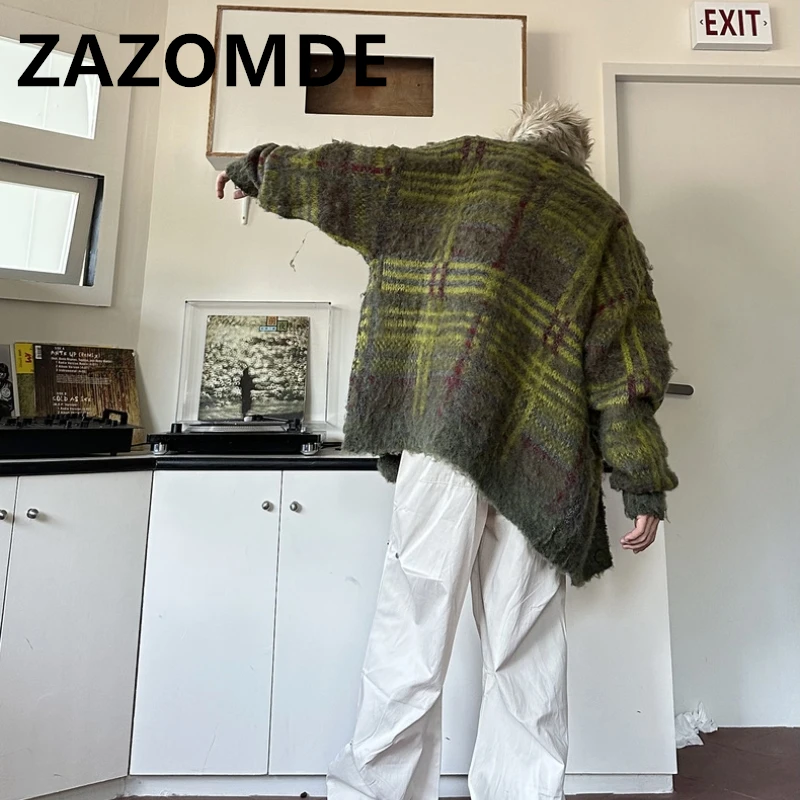 ZAZOMDE Winter Single Breasted Loose Vintage Striped Sweaters Casual Long Sleeve Jumpers Y2k Cardigan Coat Sweaters Harajuku Top