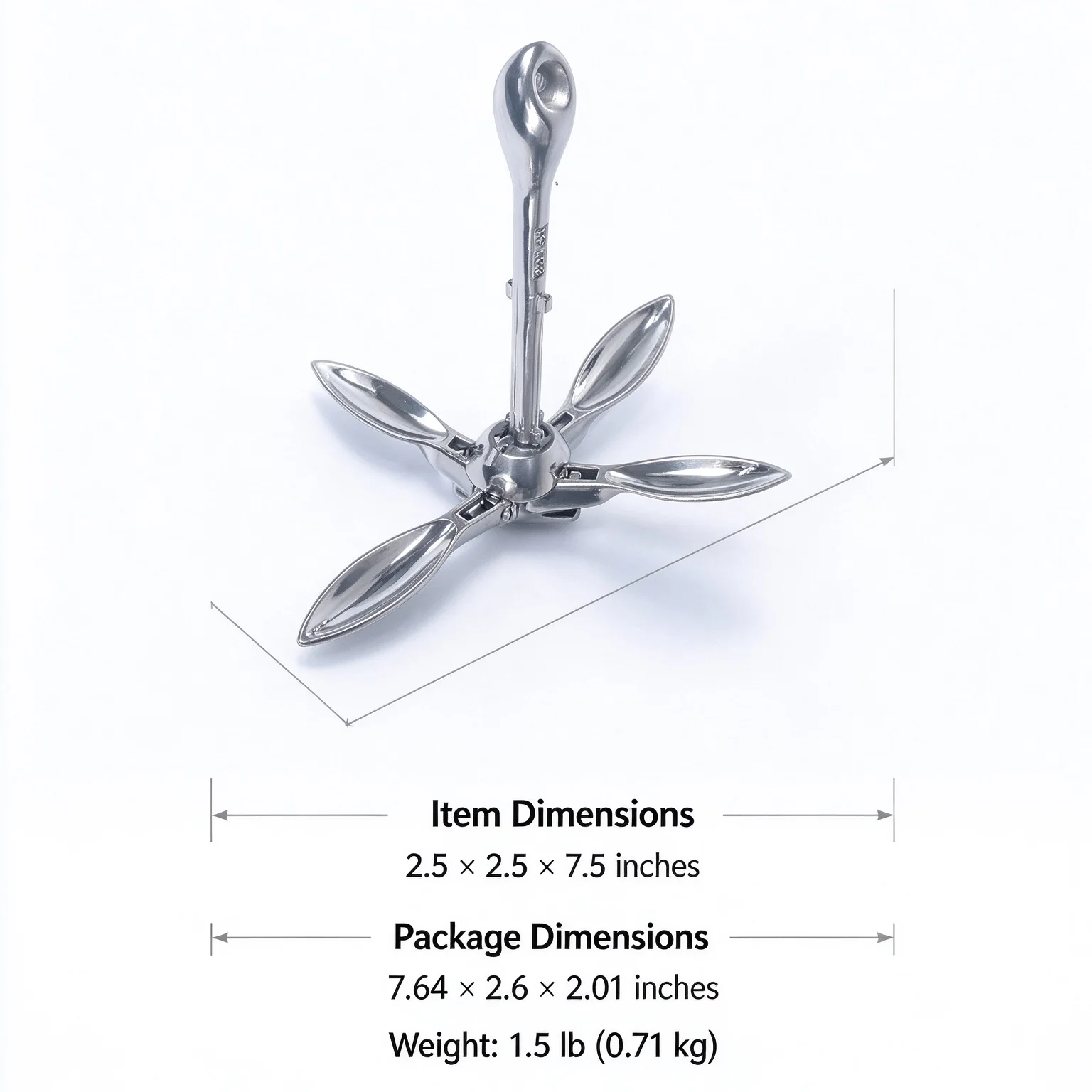1Pcs 1.5 Lb Galvanized Folding Grapnel Anchor Malleable Iron Foldable Lockable Design For Small Watercraft Dinghy Boat