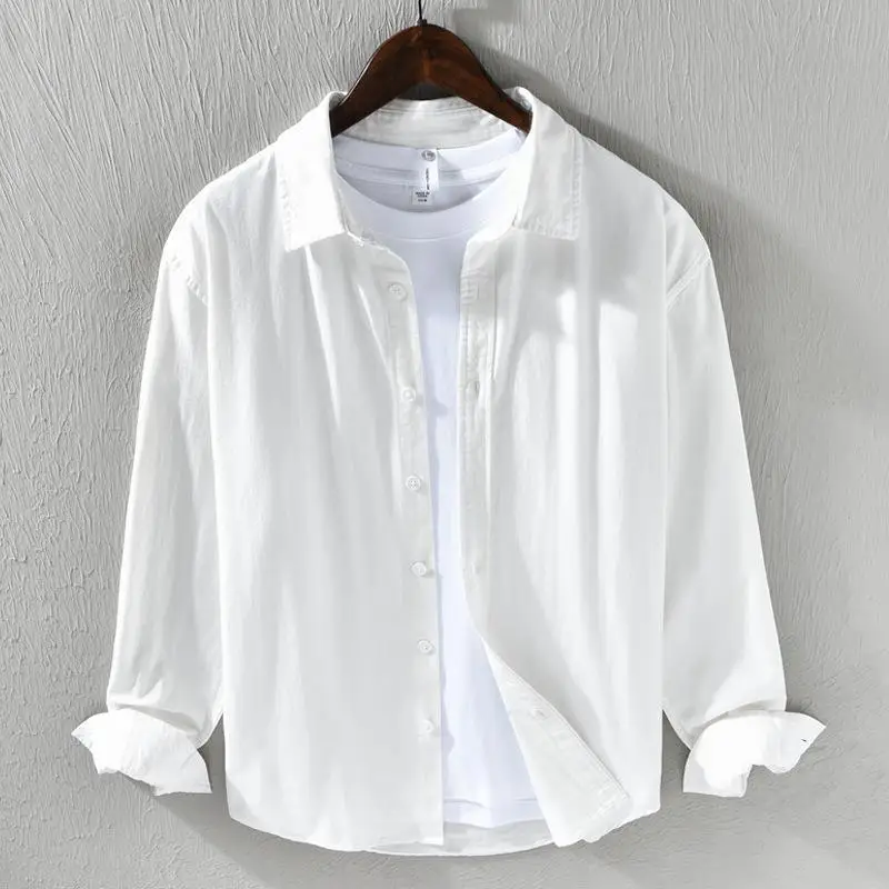 

White Long Sve Men's irt Youthful Classic Fit Casual Pure Color irt Durable Fabric Comfortable Inner Wear for Men