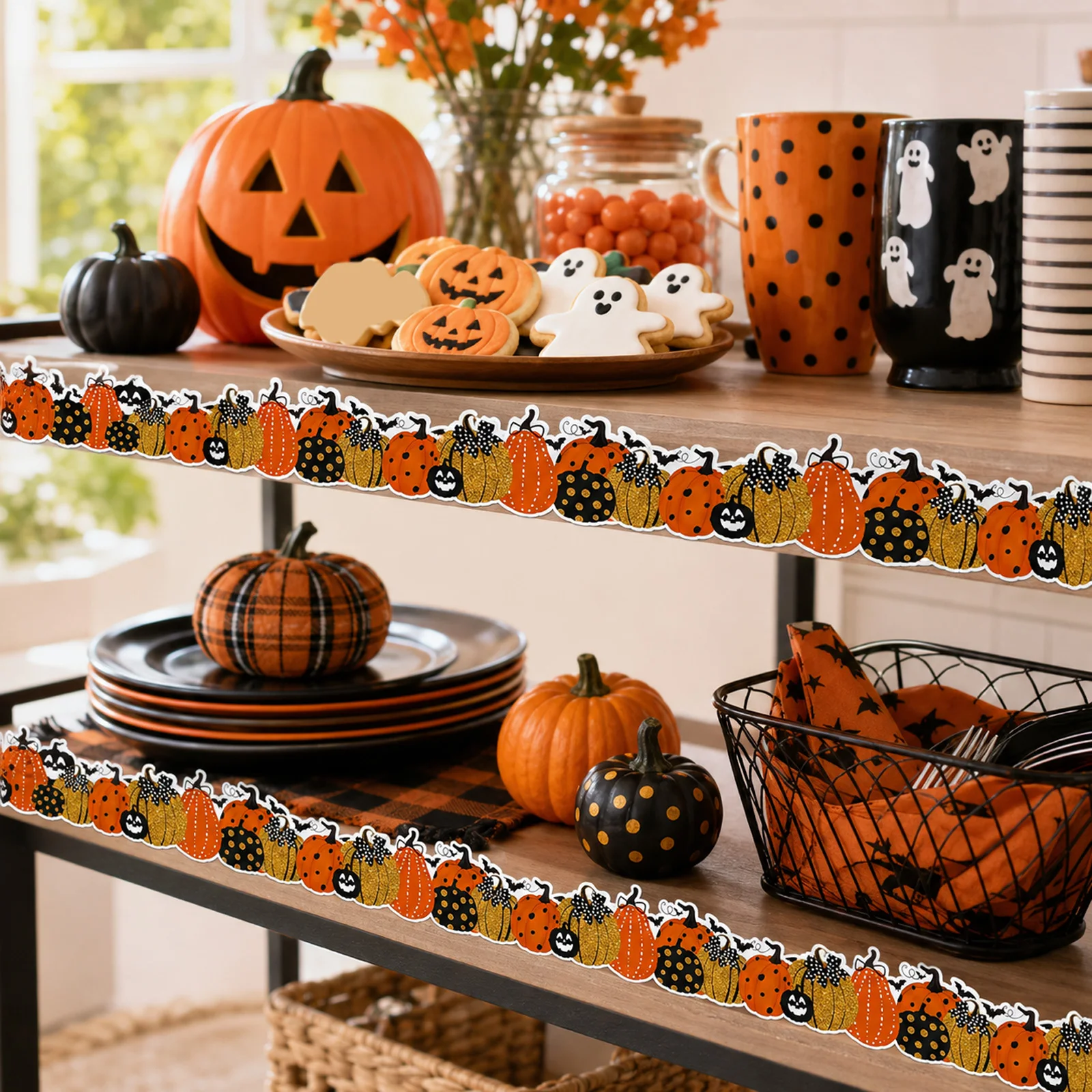 Halloween Blackboard Border Stickers Classroom Chalkboard Frame Decals Self‑Adhesive Wall Sticker for Bulletin Board Decor