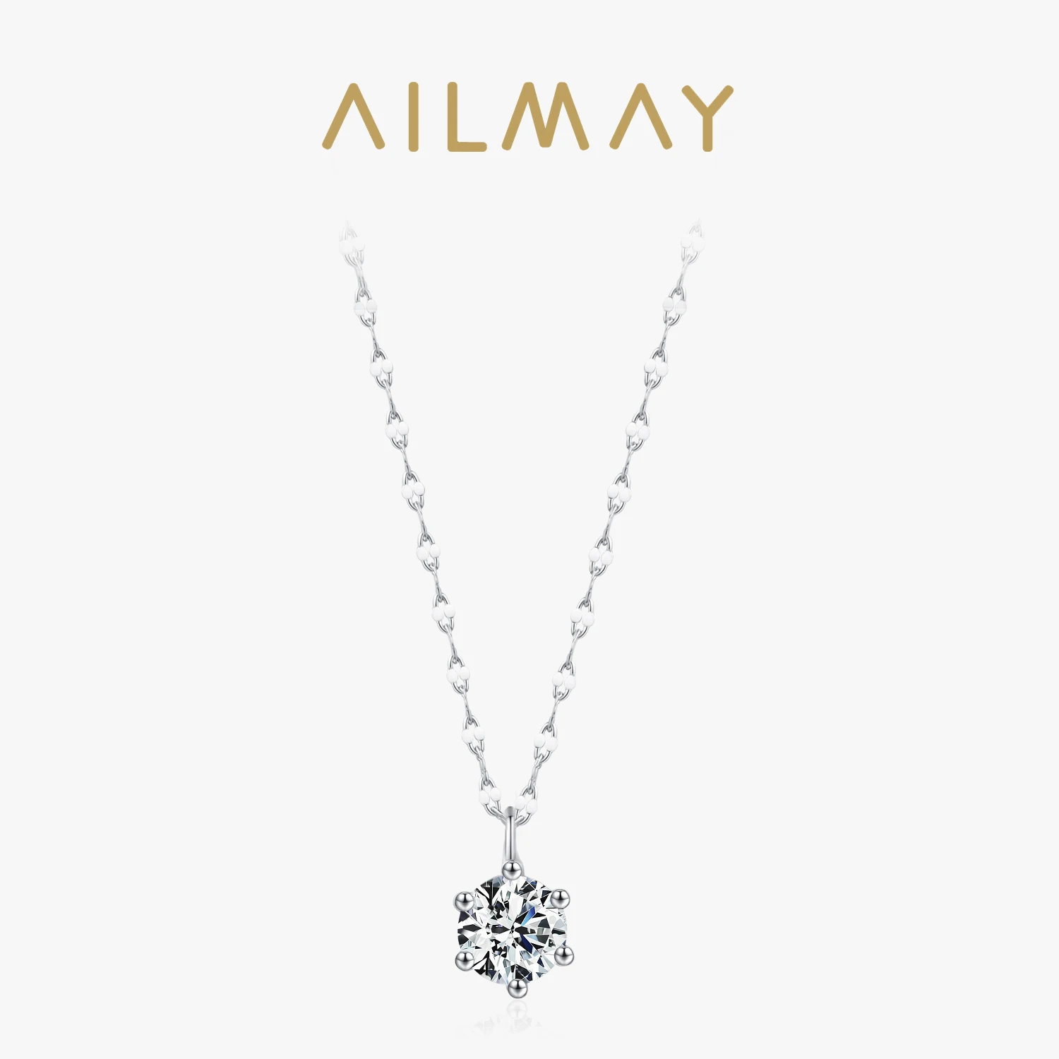 Ailmay Fashion 925 Sterling Silver Round Clear CZ Chain Pendant Necklaces For Women Classic Wedding Engagement Statement Jewelry