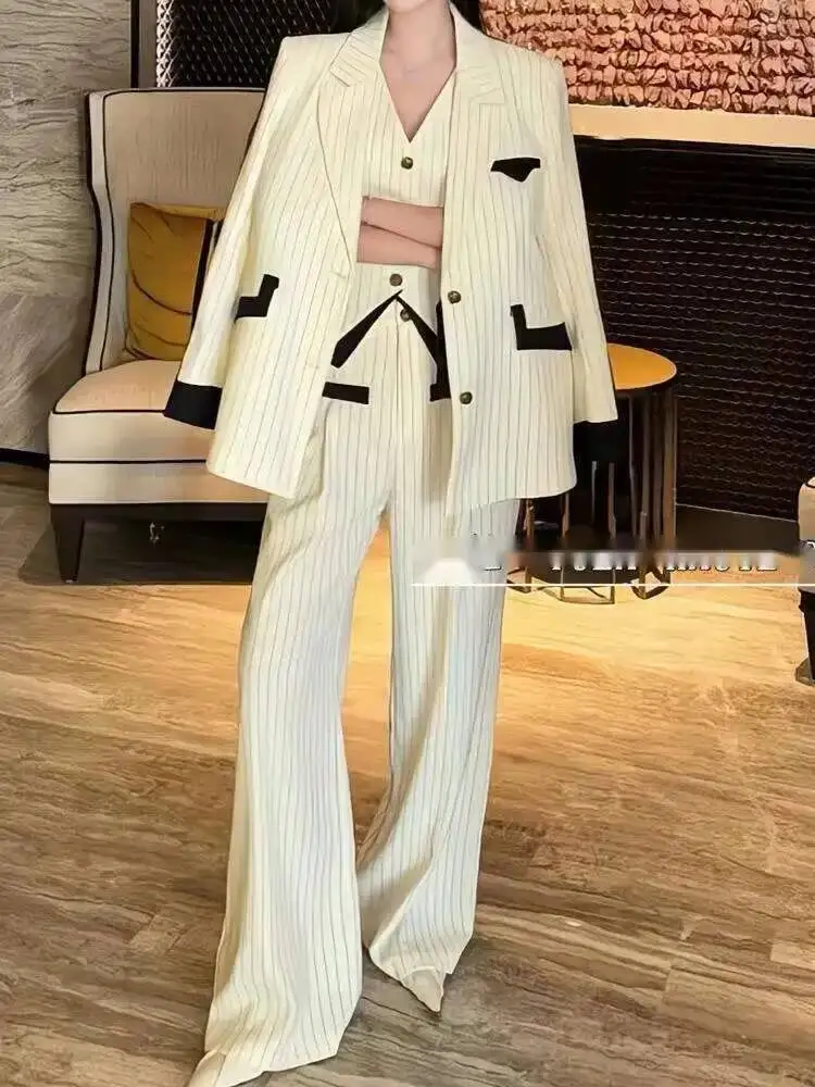 BJTZ 2025 Nieuwe Lente En Herfst Mode Temperament Single Breasted Jasje Hoge Taille Broek Set Voor Vrouwen