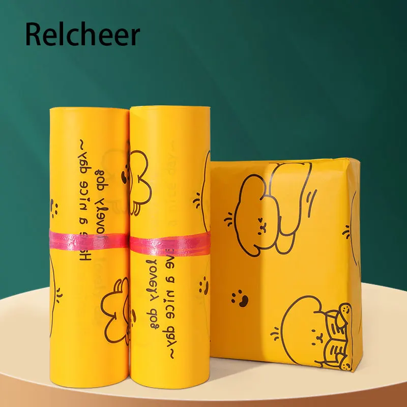 Relcheer Cartoon Logistics Mailing Postal Bags Poly Yellow Express Clothing   Storage Pouch 50Pcs Courier Packaging Bags Custom