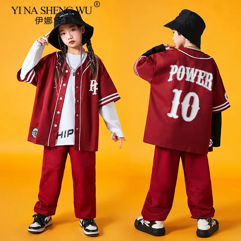 

Kids Dance Set Red Jacket And Pants Costume For Boys Girls Hip Hop Stage Performance Catwalk Sportswear Outfit Childrens Show