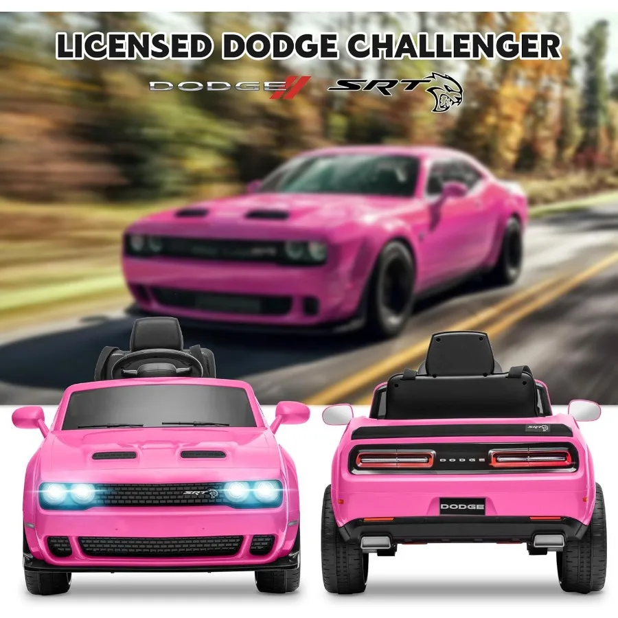 รถยนต์ไฟฟ้าสำหรับเด็ก ได้รับใบอนุญาต ยี่ห้อ Dodge ขับเคลื่อนด้วยแบตเตอรี่ 12V7Ah พร้อมรีโมทคอนโทรล 3 ระดับความเร็ว ไฟ LED
