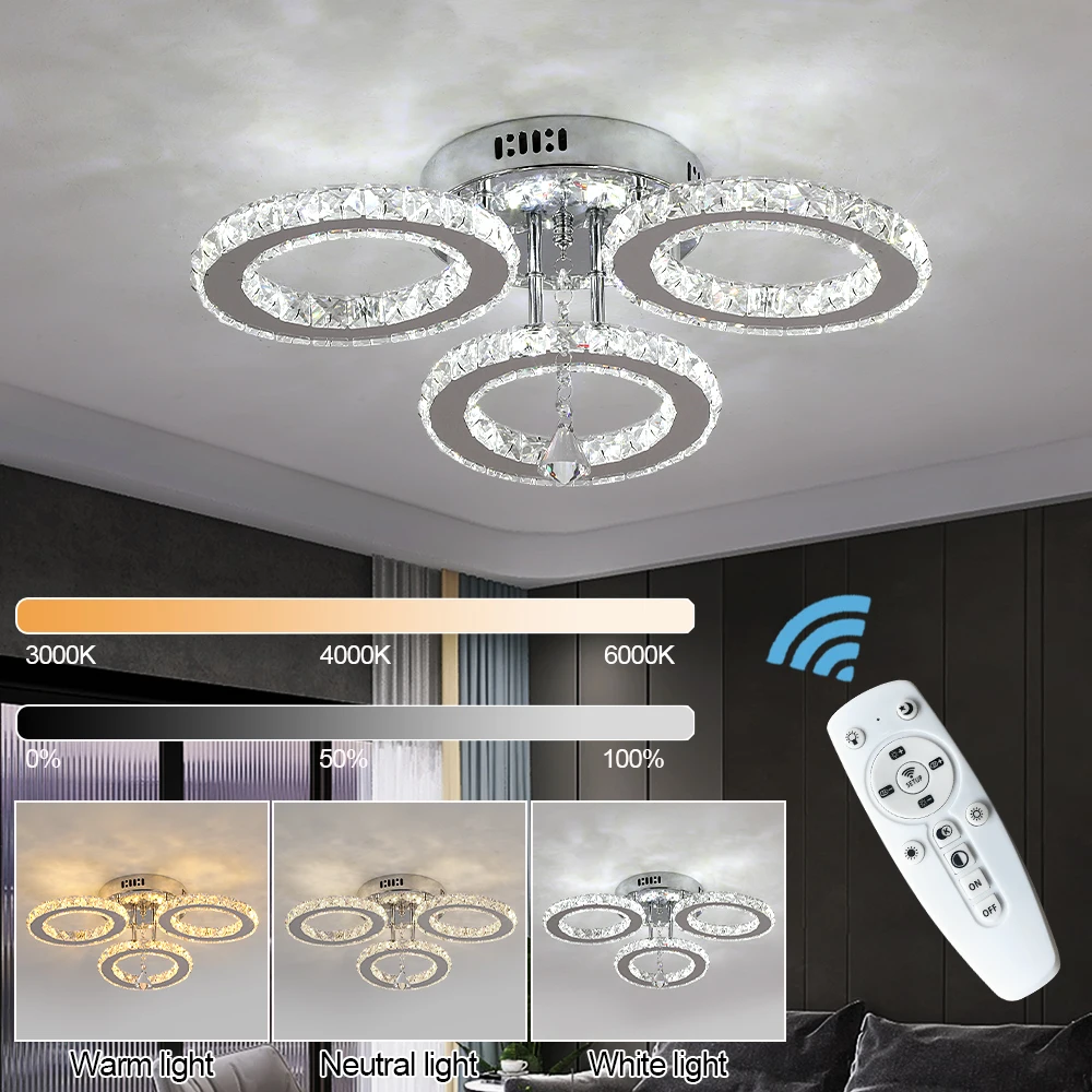 Lámpara de techo Led de cristal con Control remoto, candelabro moderno, lámpara colgante, decoración interior, accesorio montado en superficie