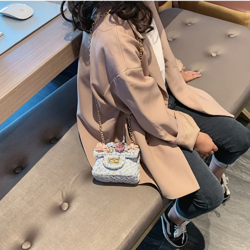 Faux Woolen Cloth Chain Stylish Children's Floral Bunny Crossbody Bag Coin Wallet Lovely Handbags for Kids