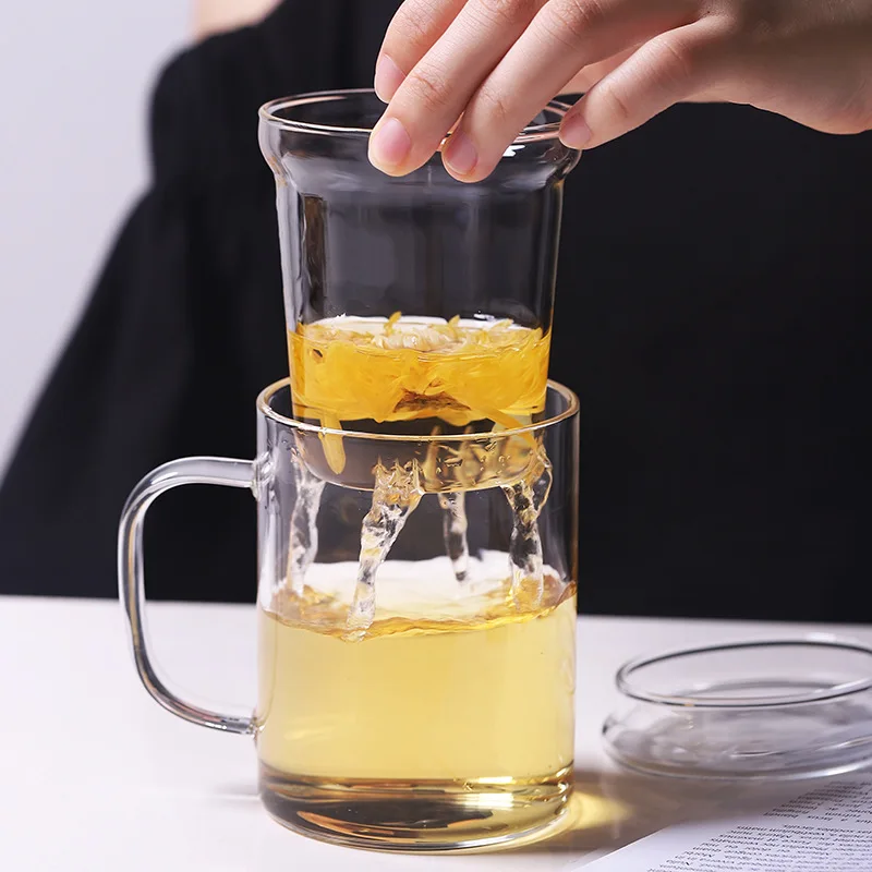 400ML Tea Water Separation Glass Filter Cup Office Teacup include Infuser Superior Teaware for Stove and Induction Cooker