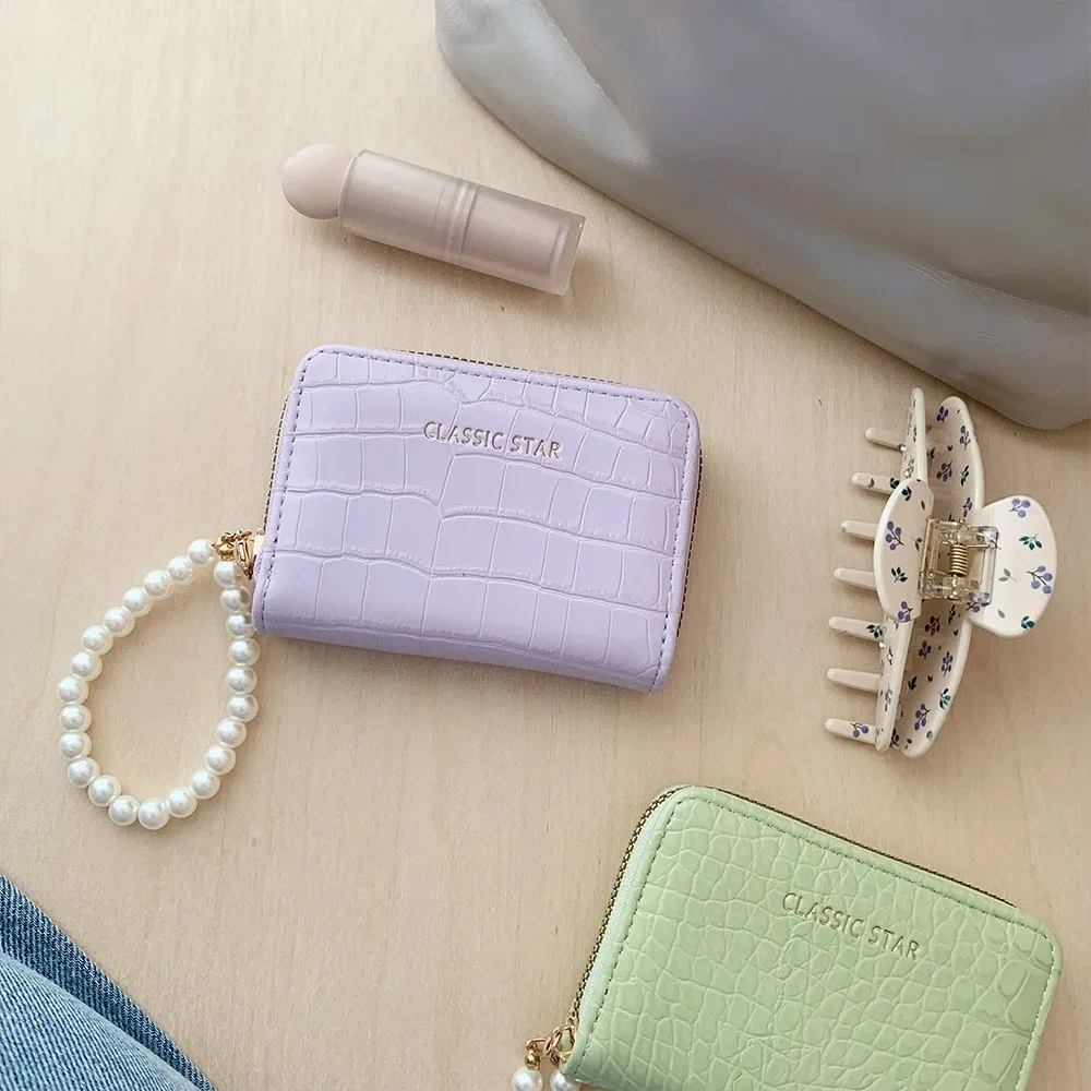 กระเป๋าสตางค์มัลติฟังก์ชั่นที่ทนทานกระเป๋าซิปหนัง PU กระเป๋าเหรียญสีทึบ