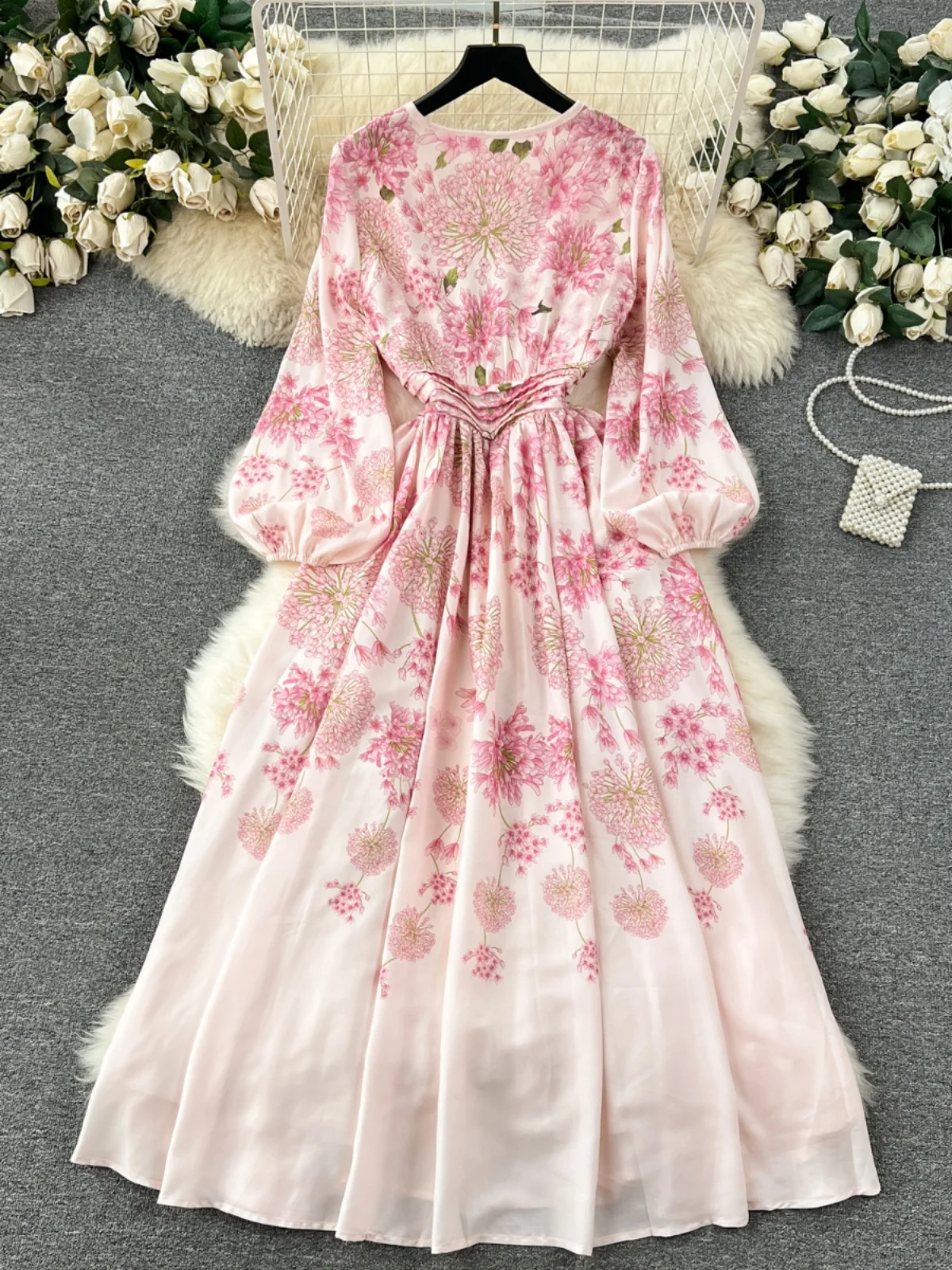 Romantique Fre imprimé fleuri Dr femmes taille haute minceur Ele jupe longue ronde Netie printemps automne saison Faion