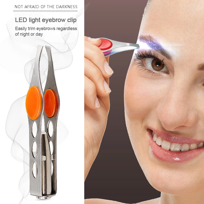 1PC LED Eyebrow Tweezer Oblique Tip Stainless Steel Eyebrow Trimming Clip Eye Hair Removal Prune False Eyelash Clamp Makeup Tool